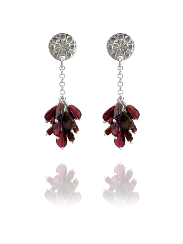 Assyrian Flower silver garnet earrings