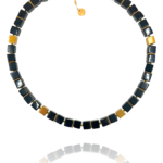 Star necklace silver vermeil onyx pyrite