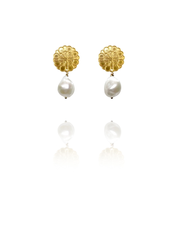 assyrian New flower earrings pearl vermeil GS